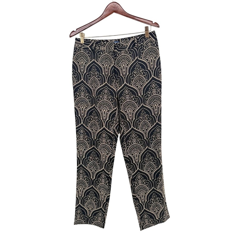 J.McLaughlin Womens‎ Black Gold Damask Jacquard Straight Leg Pants Size 6
